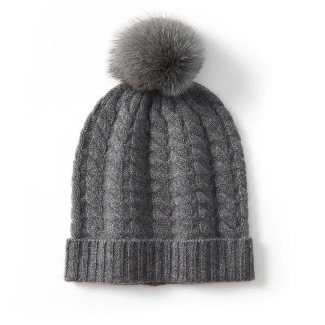 Alice Pom Cashmere Cable Knit Beanie