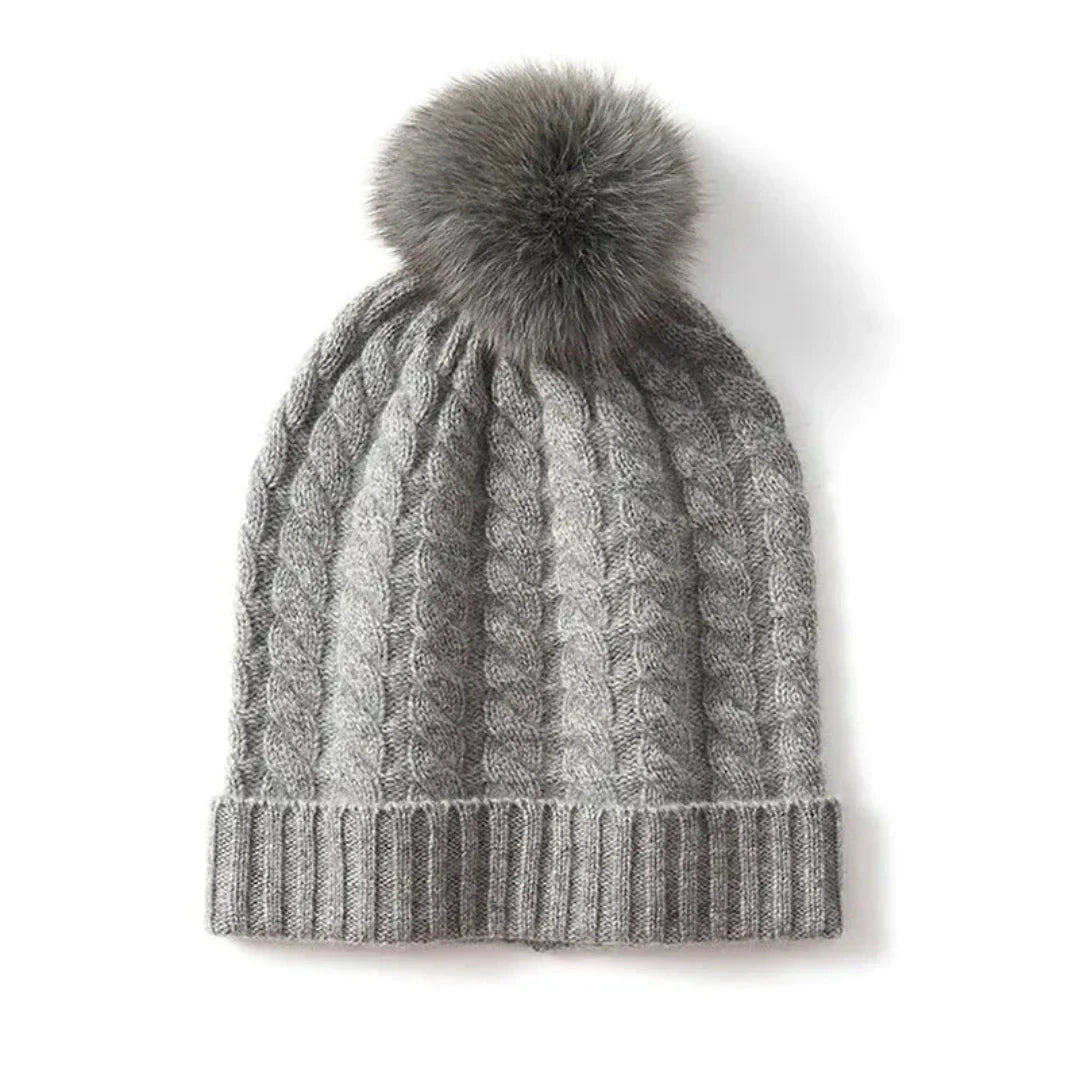 Alice Pom Cashmere Cable Knit Beanie