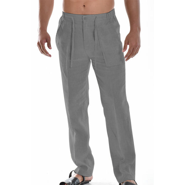 Men's Summer Linen Pants With Flat Belt-Loop Waist For Loose Fit Straight Leg And Breathable Comfort