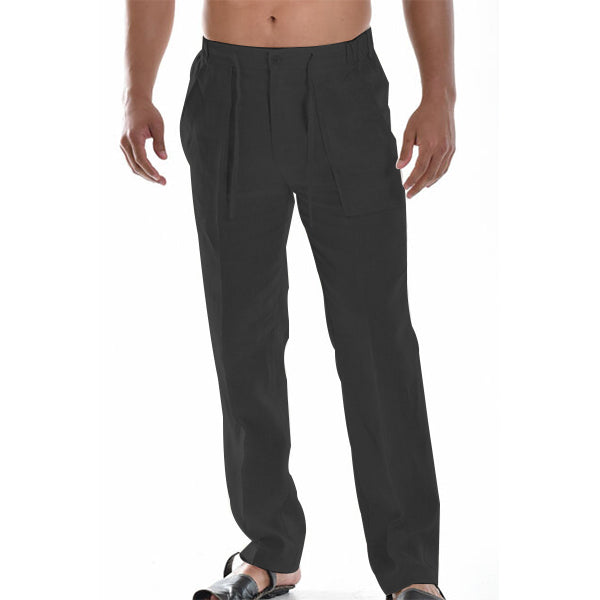 Men's Summer Linen Pants With Flat Belt-Loop Waist For Loose Fit Straight Leg And Breathable Comfort