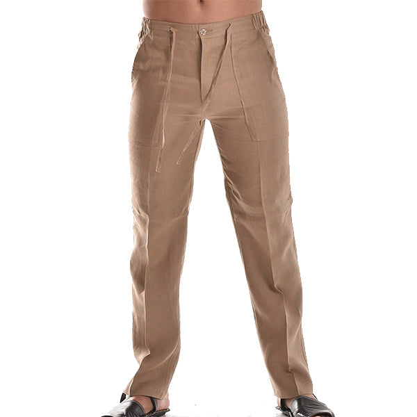 Men's Summer Linen Pants With Flat Belt-Loop Waist For Loose Fit Straight Leg And Breathable Comfort