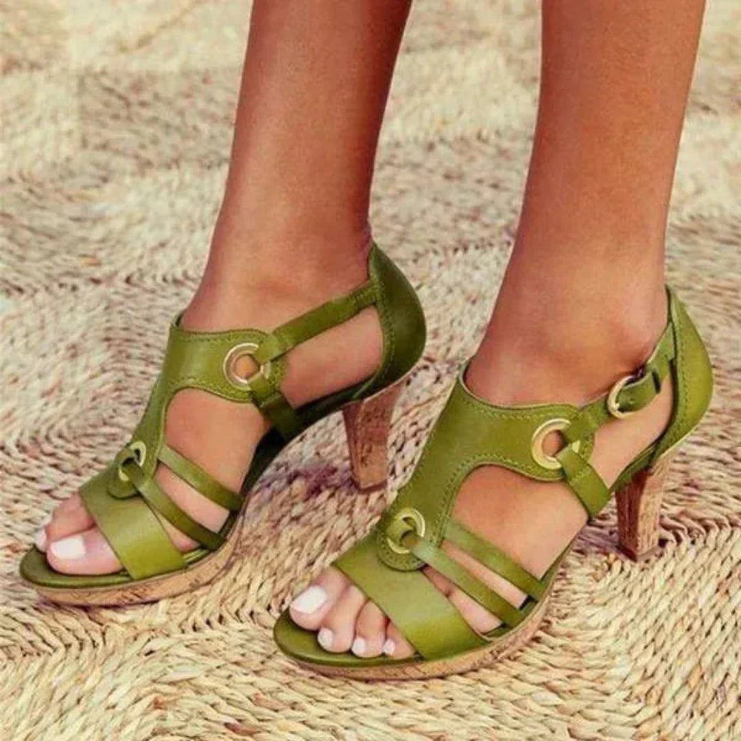Amara Strappy Buckle Open-Toe Heels