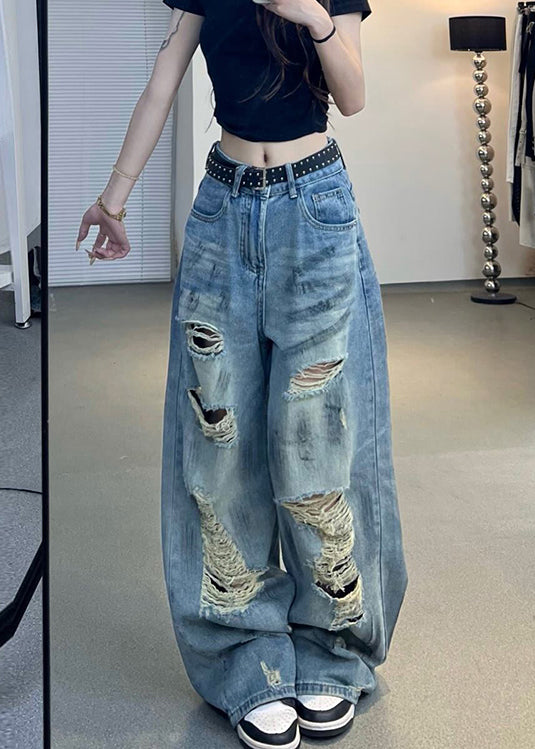Jean déchiré bleu à poches style américain pour l'automne - TrendAura
