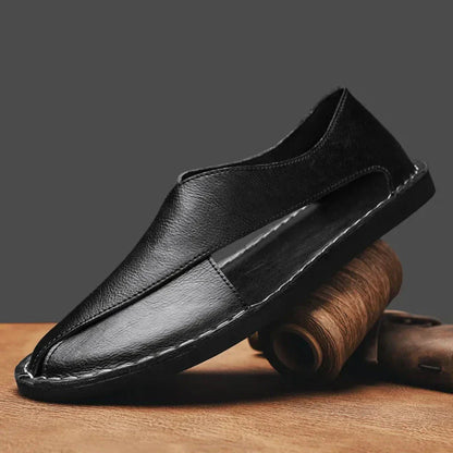 Anne Cross Strap Closed Toe Genuine Leather Sandals For Men Handcrafted Comfort With Slip Resistant Sole