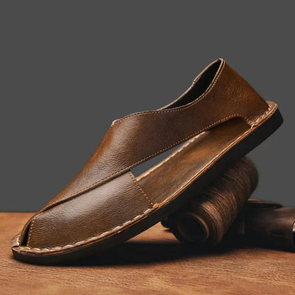 Anne Cross Strap Closed Toe Genuine Leather Sandals For Men Handcrafted Comfort With Slip Resistant Sole