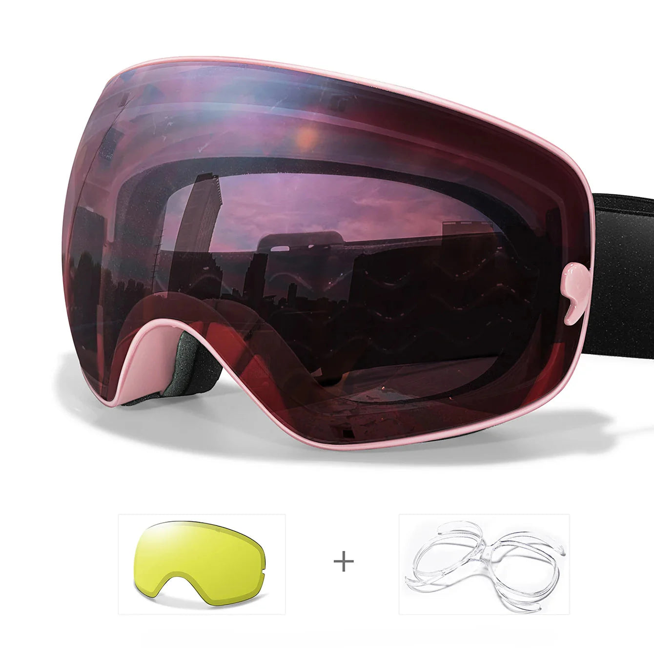 Anti-fog ski goggles with UV400 protection and night vision lens