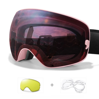 Anti-fog ski goggles with UV400 protection and night vision lens