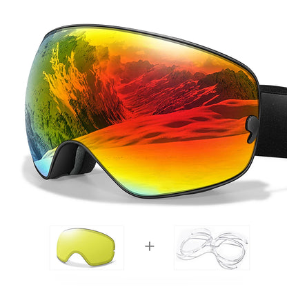Anti-fog ski goggles with UV400 protection and night vision lens