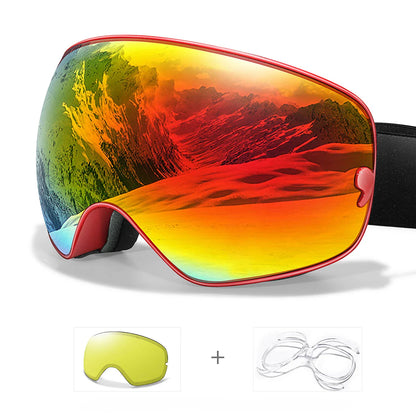 Anti-fog ski goggles with UV400 protection and night vision lens