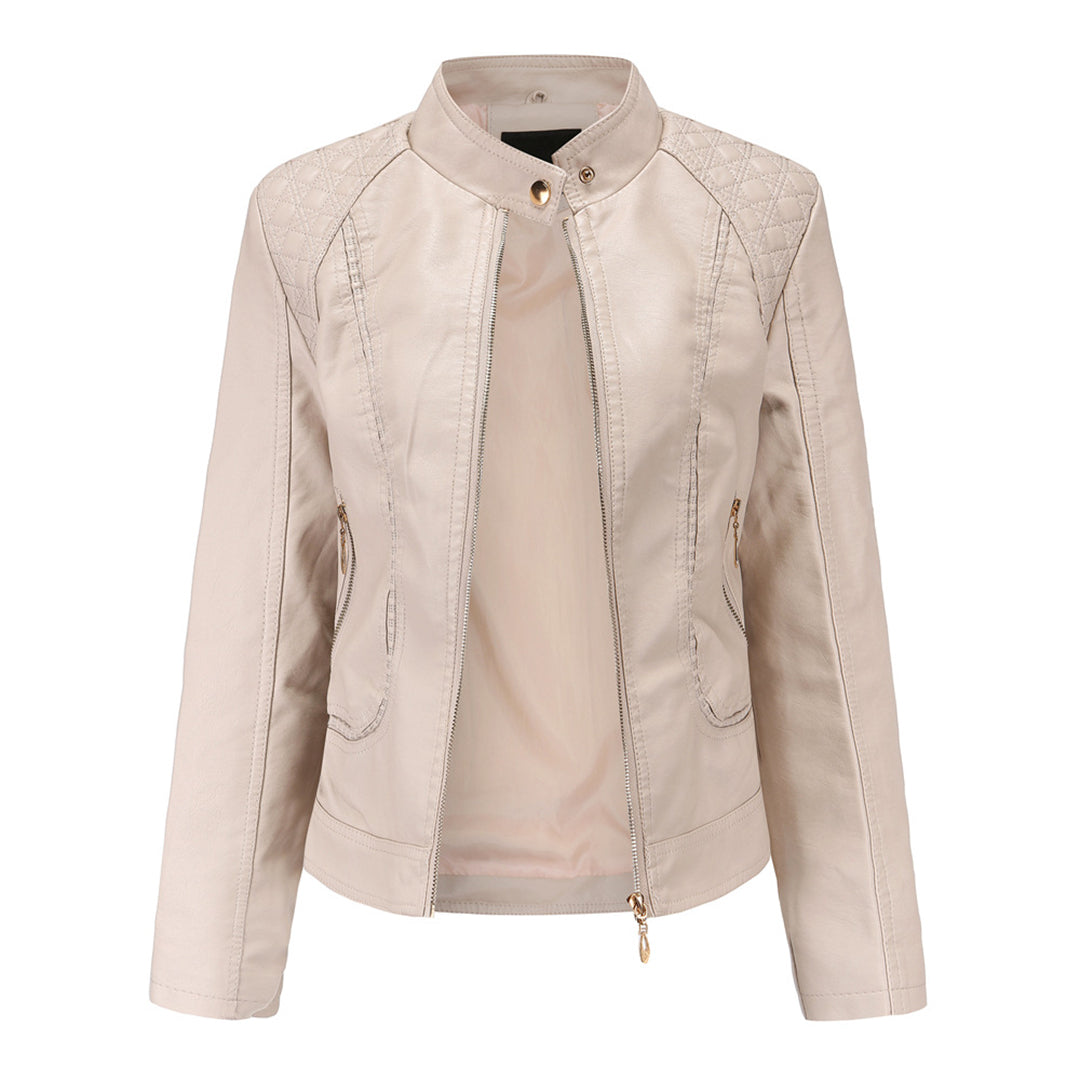 Women's high collar leather jacket
