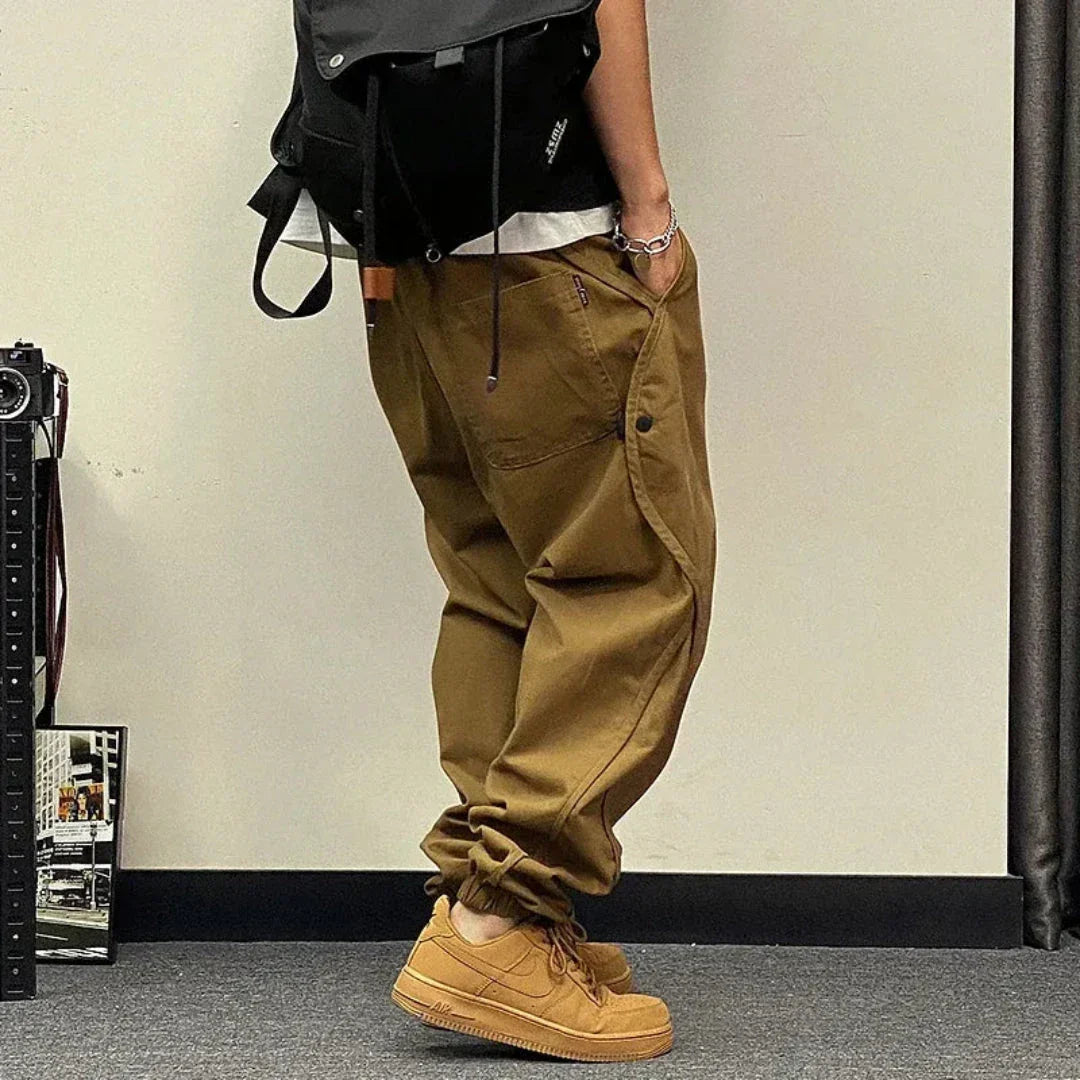 Archie Oversized Cargo Pants For Men Relaxed Fit Joggers With Utility Pockets And Cuffed Hem Washed