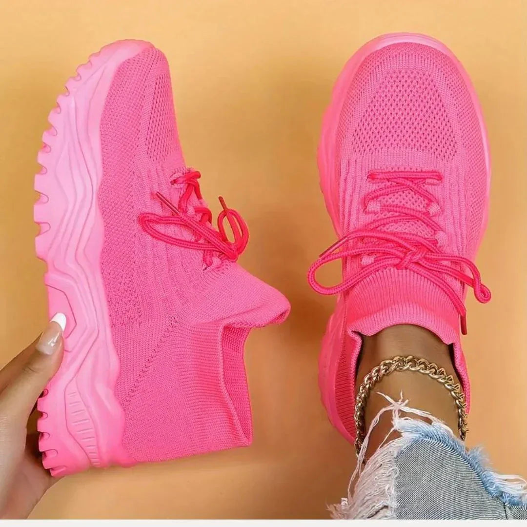 Arden Knit Lace Up Chunky Sneakers with Arch Support and Breathable Knit Upper Unisex Orthopedic Footwear