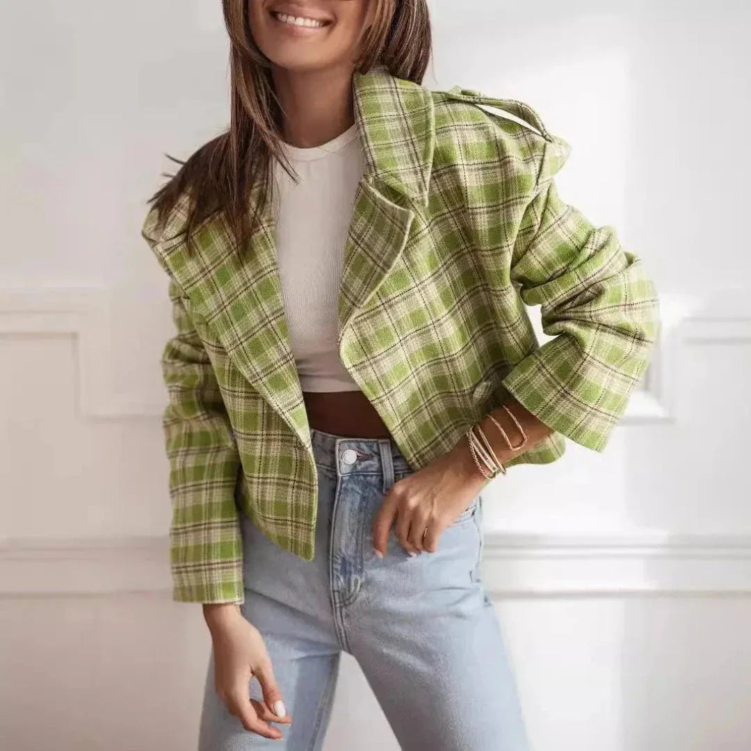 Ariana Wool Cropped Plaid Jacket