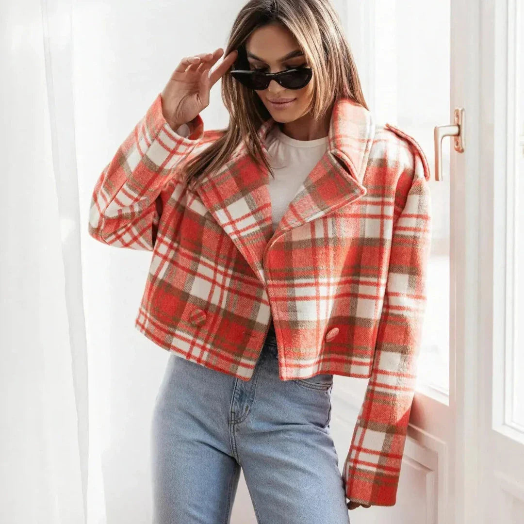 Ariana Wool Cropped Plaid Jacket