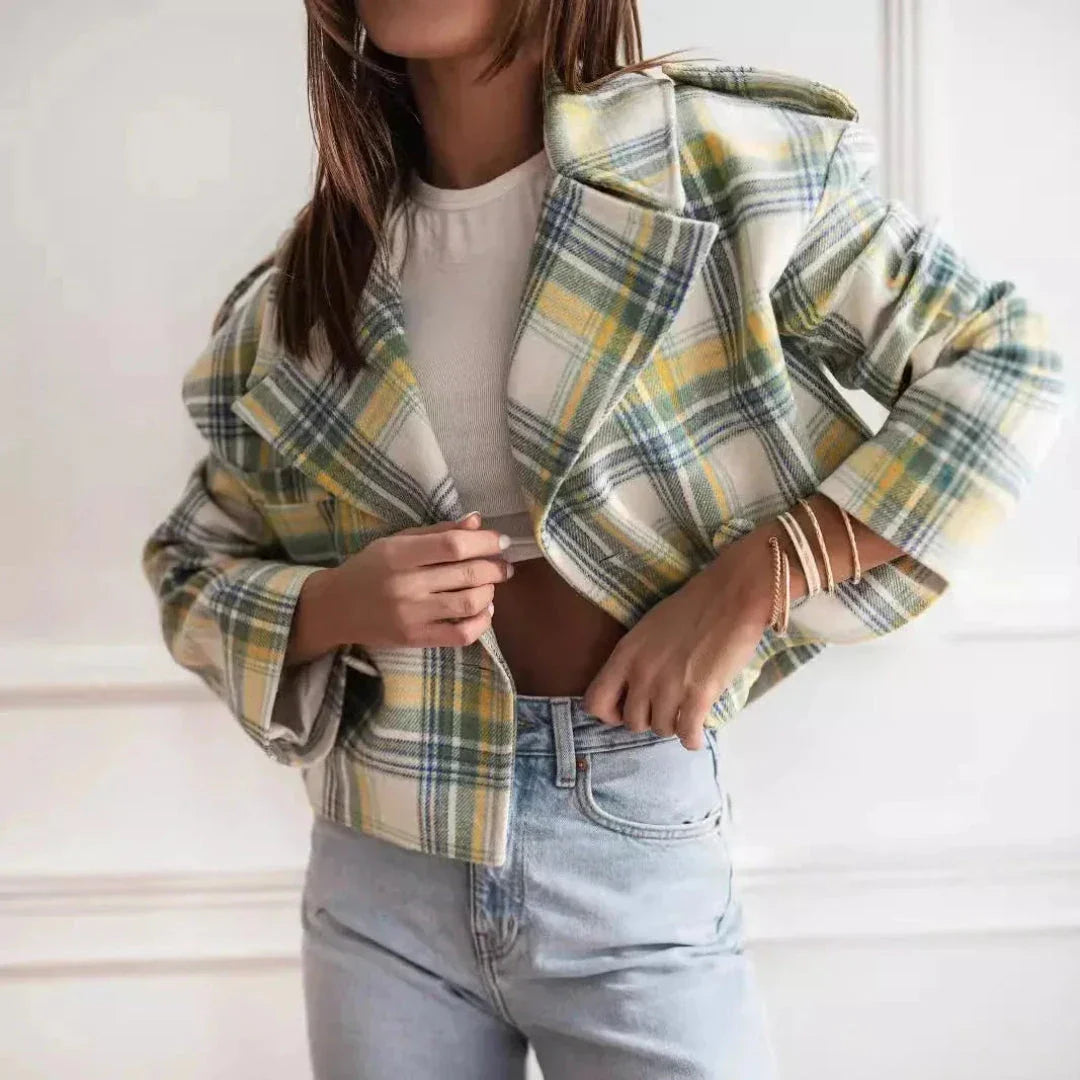 Ariana Wool Cropped Plaid Jacket