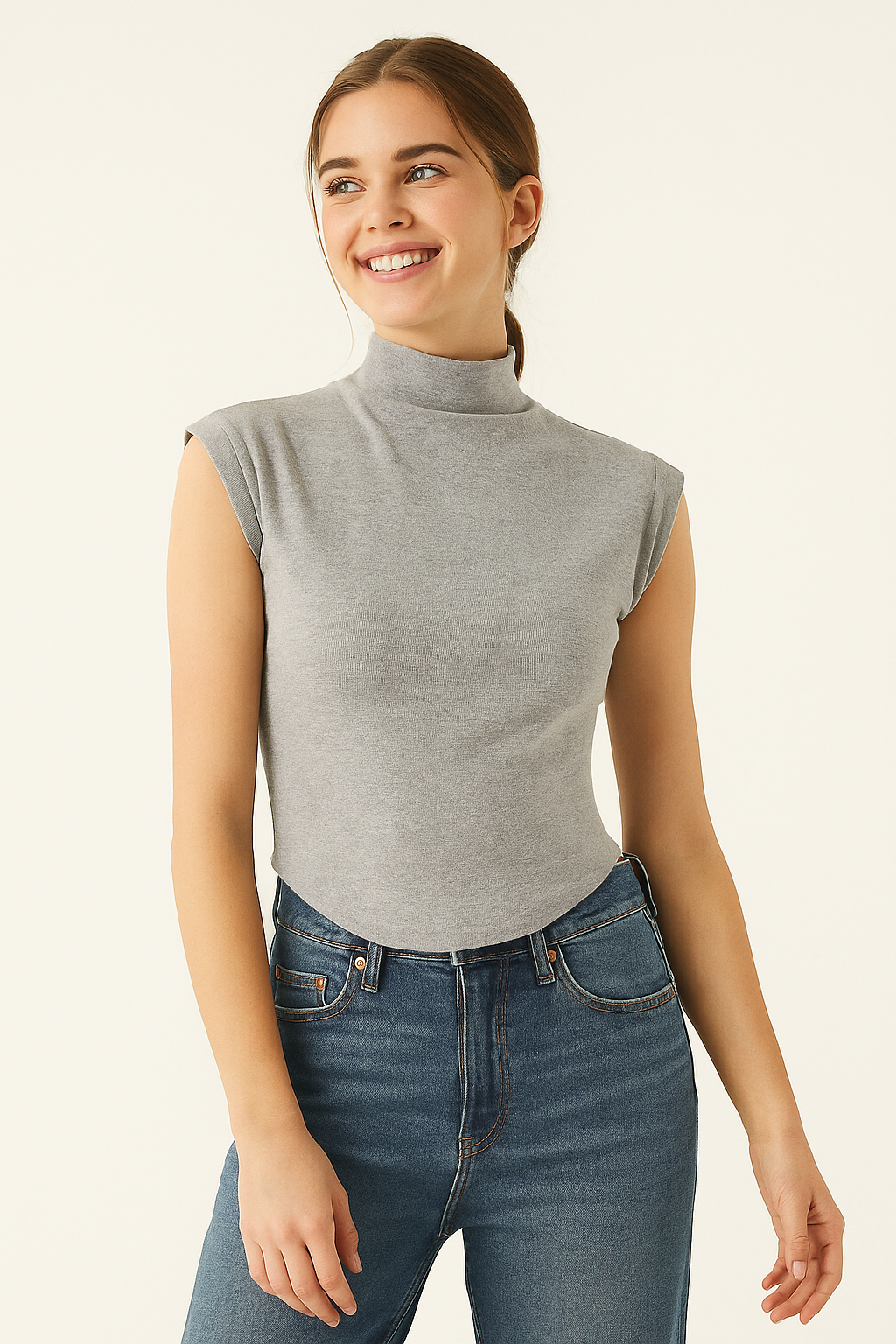 Sleeveless Top for Women with Stand Collar made of Stretch Material
