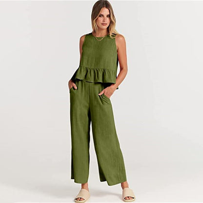 Pon Women's Two Piece Summer Dress Set With Cropped Top And Wide Pants In Bold Vibrant Colors