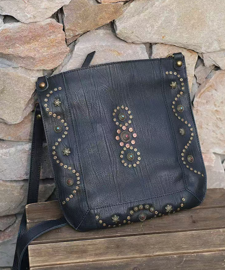 Sac messager à bandoulière en cuir solide et durable avec rivets noirs Art - TrendAura