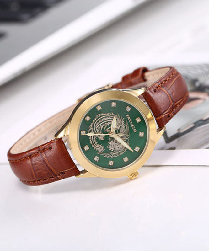 Montres en cuir marron, étanches, en pierre de jade noctilucent - TrendAura