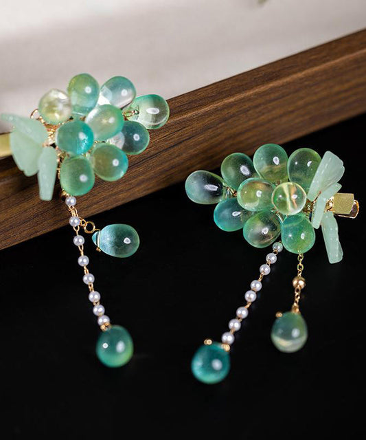 Épingle à cheveux à pompon en alliage cyan avec perles et raisins - TrendAura