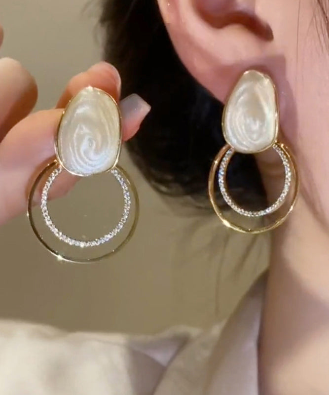 Boucles d'oreilles à tige en alliage de cuivre et zircone doré - TrendAura