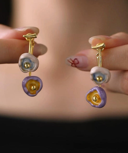 Boucles d'oreilles pendantes à pampilles florales orange en cuivre doré Art - TrendAura