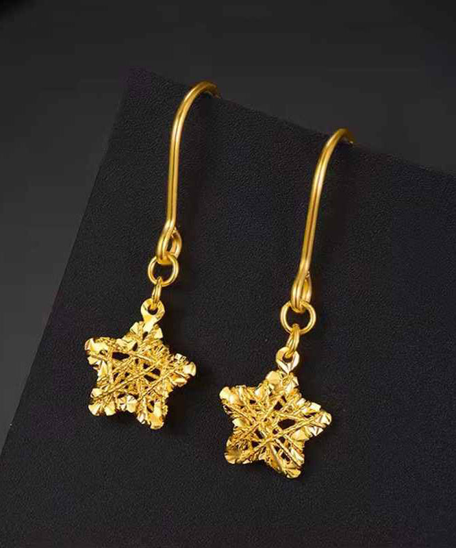 Boucles d'oreilles pendantes géométriques en forme d'étoile surdorées en cuivre doré - TrendAura