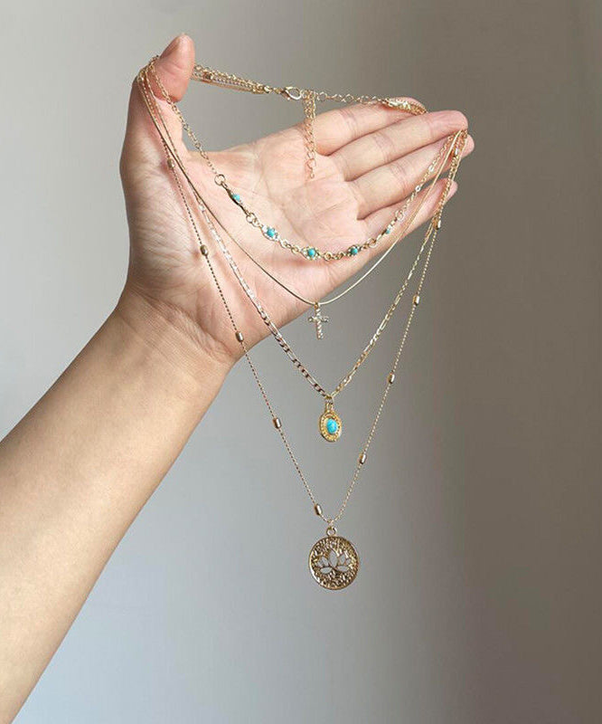 Collier avec pendentif à pampilles superposées en argent sterling et turquoise surdoré Art Gold - TrendAura