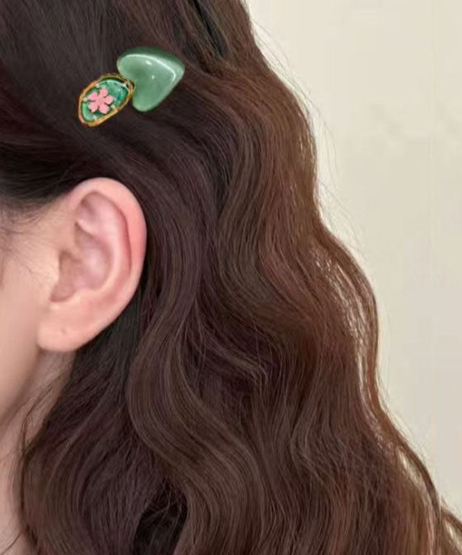 Ensemble de deux épingles à cheveux Art Green Alloy Love Pearl Floral - TrendAura
