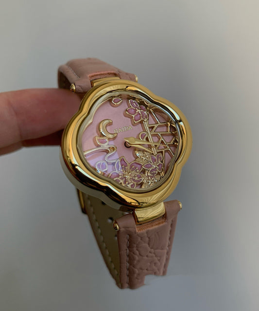 Montres à quartz en cuir de vachette rose Art - TrendAura