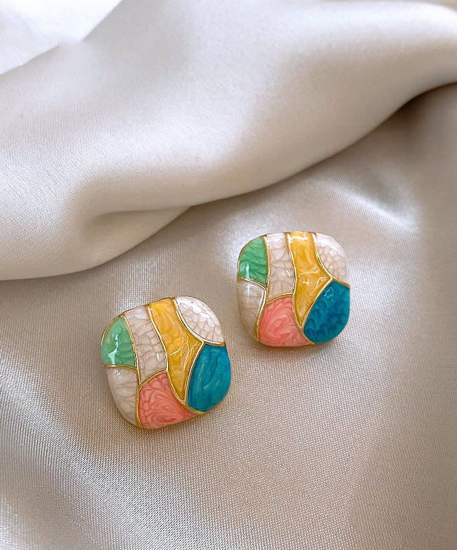 Boucles d'oreilles à tige en alliage d'argent sterling et émail Art Rainbow - TrendAura