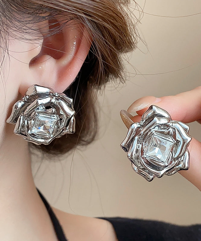 Boucles d'oreilles à tige en alliage de zirconium et rose Art Silk - TrendAura