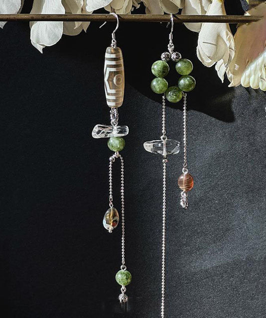 Boucles d'oreilles pendantes asymétriques en cristal d'agate et calcédoine, surdorées en cuivre Art Silk - TrendAura