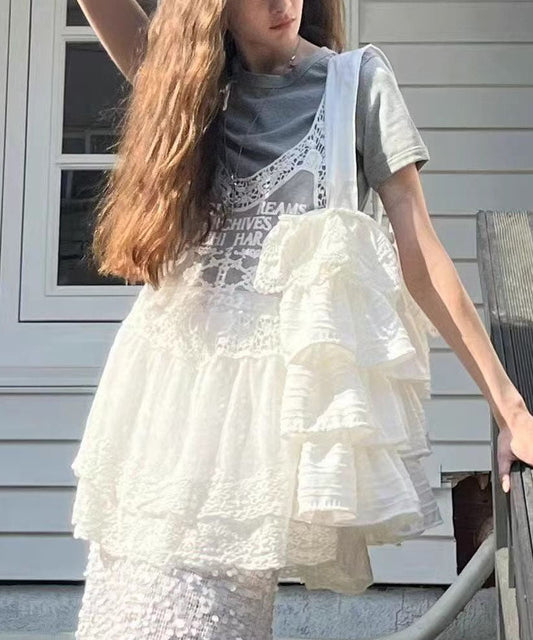 Sac à main en coton blanc à volants superposés - TrendAura