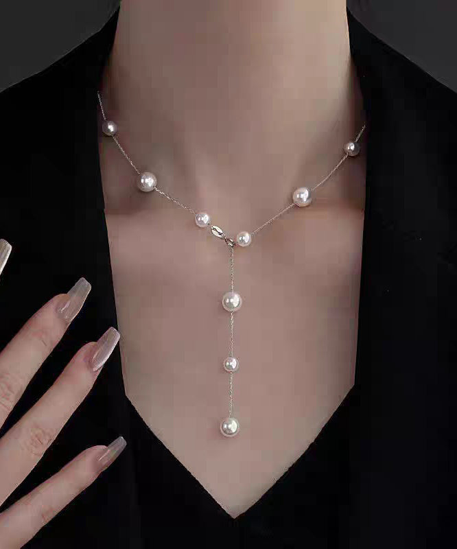 Collier avec pendentif en alliage d'acier inoxydable blanc et perle - TrendAura