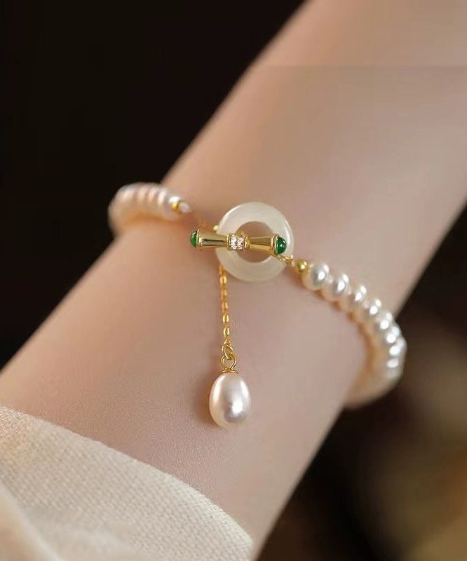Bracelet à breloques en argent sterling et perles blanches - TrendAura