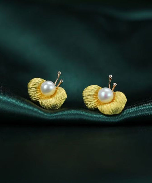 Boucles d'oreilles papillon en argent sterling jaune doré avec perles - TrendAura