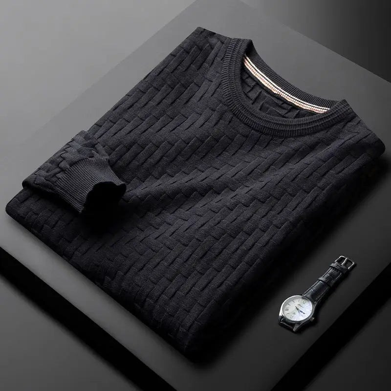 Aspen Sweater By TrendAura Men's Green 3D Knit Cotton Blend Geometric Pattern Crewneck