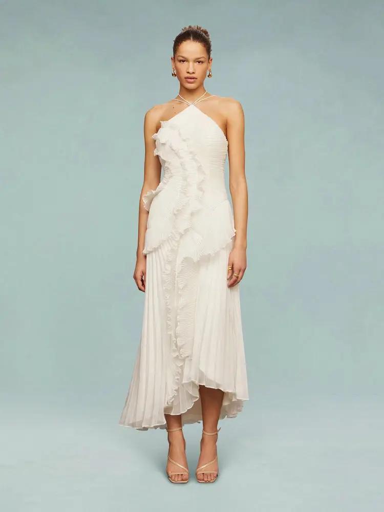 Asymmetric Pleated Maxi Dress for Women – Elegant & Flowing