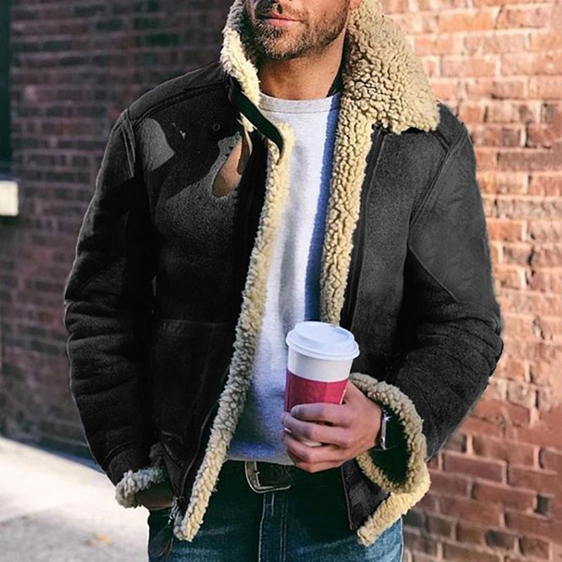 Men's Aviator Jacket With Shearling Trim Classic Fit Zip Front Reinforced Elbows Durable Winter Outerwear