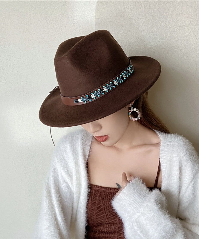 Chapeau de cowboy en laine couleur café, style ethnique, automne et hiver - TrendAura