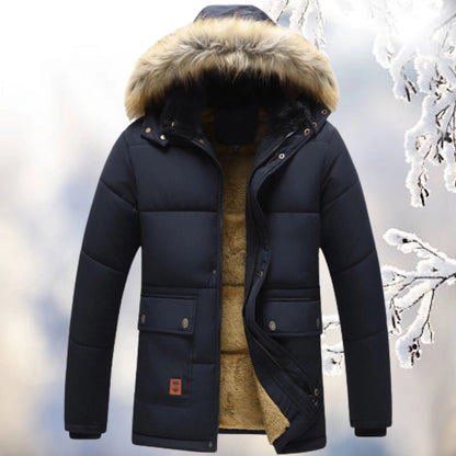 Men's Parka Jacket with Faux Fur Hood, Relaxed Fit, Water-Resistant Shell, Cozy Fleece Lining