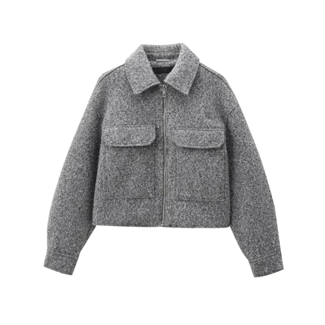 Ayla Cropped Zip-Up Wool Jacket