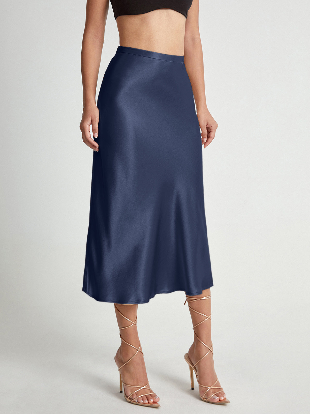 Women's Satin Midi Skirt - Bias Cut - Flattering A-line - Elegant and Shiny