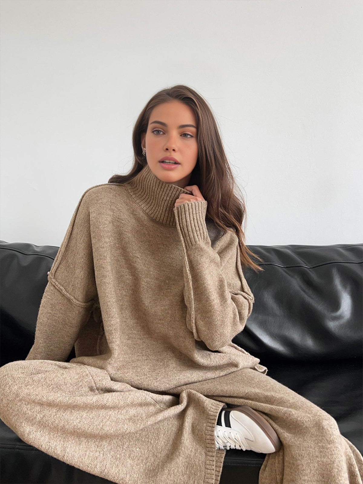 Isa Stylish 2 Piece Set For Women Turtleneck Sweater And Pants Soft Breathable Fabric For Everyday Polished Look
