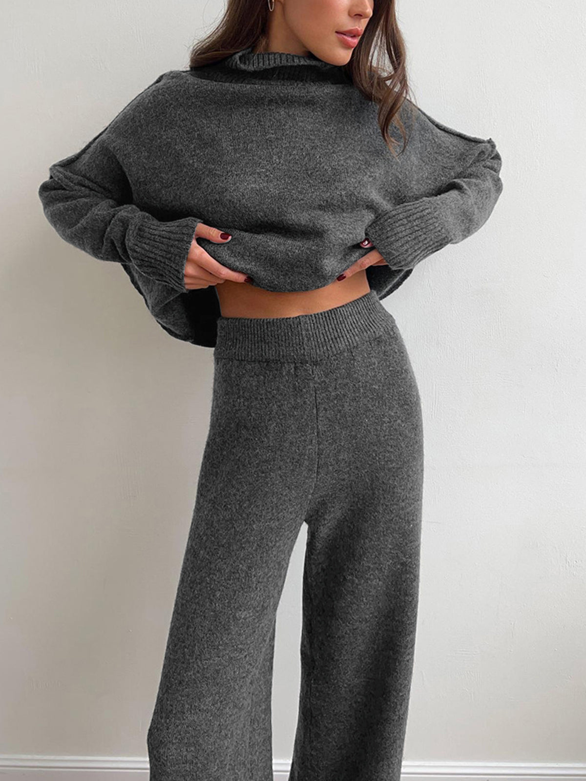 Isa Stylish 2 Piece Set For Women Turtleneck Sweater And Pants Soft Breathable Fabric For Everyday Polished Look