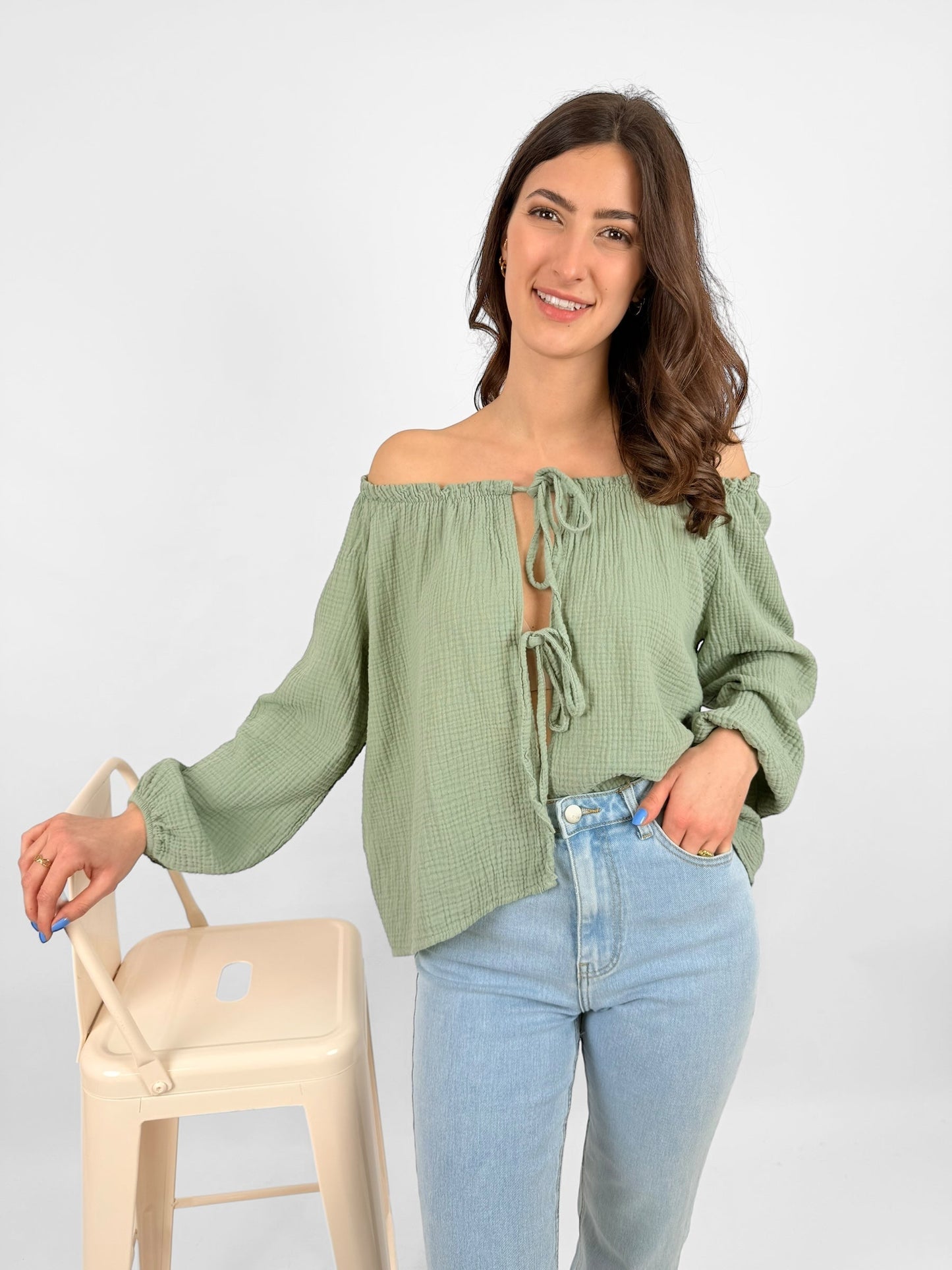 Nienke Muslin Blouse for Women Breathable Lightweight Elegant Top with Delicate Bows