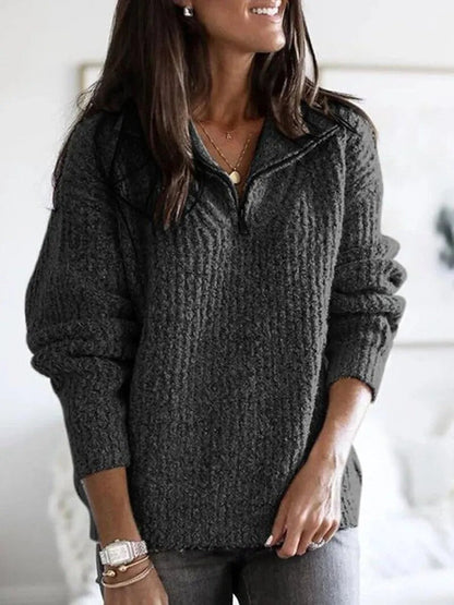 Anna | Comfortable Women's Sweater with Zip-Up and V-Neck