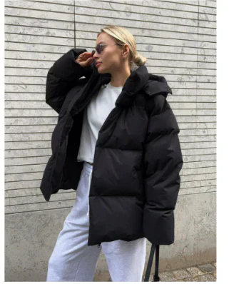 Malachie Women Winter Down Jacket Hooded Short Coat With Warm Lining And Oversized Fit