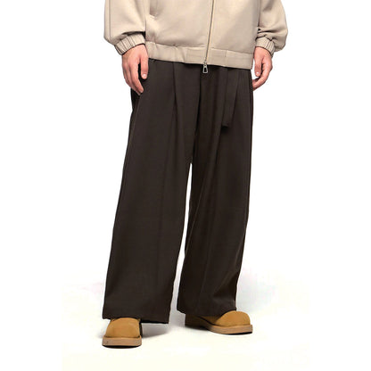 TrendAura Relaxed Wide Leg Trouser - Elastic Waist Midweight Cotton Tailored Comfort